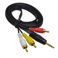 Кабель AV - штекер 3,5 18мм JACK удлиненный 4pin - 3xRCA штекер 1,5м GOLD